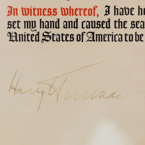 World War II Victory Proclamation Broadside Signed By President Harry S. Truman