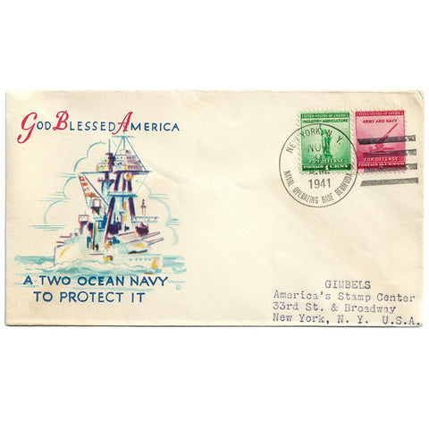 Nov. 9, 1941 - Two Ocean Navy Patriotic Cover Naval Op Base Bermuda to Gimbels
