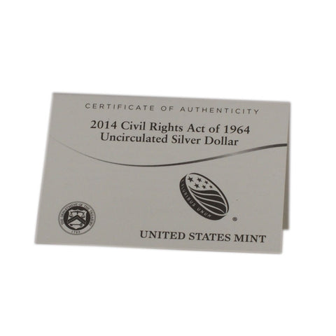 2014 Civil Rights Act of 1964 Uncirculated Silver Dollar - PQBU in OGP w/ COA