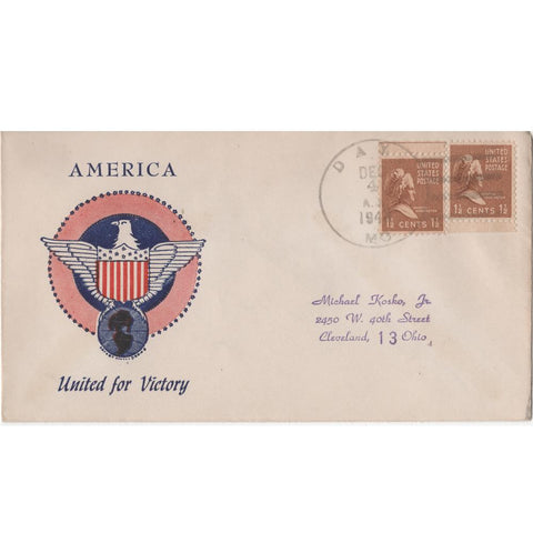 Dec. 4, 1943 "United For Victory" WW2 Patriotic Cover