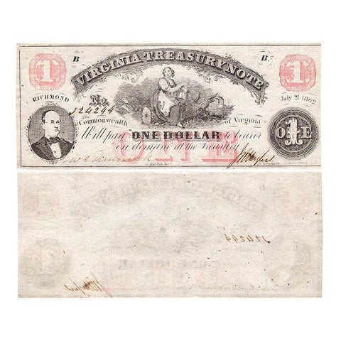 1862 $1 Virginia Treasury Note Cr.17 ~ Crisp Uncirculated