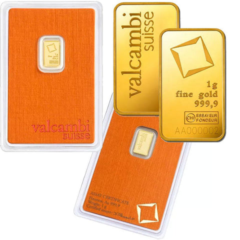 1 gram Valcambi .9999 Gold Bar in Assay Card
