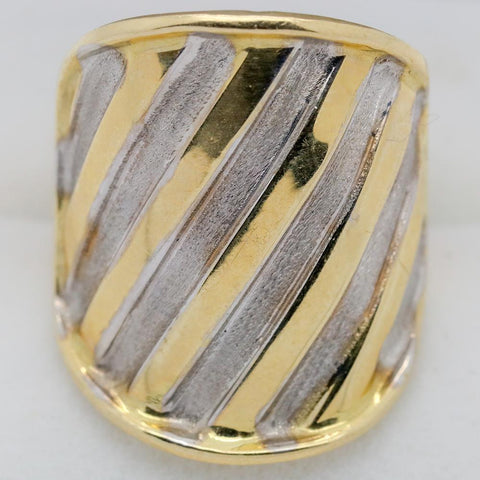 14K Gold Vior Yellow and Gold Striped Wide Body Ring - Size 7