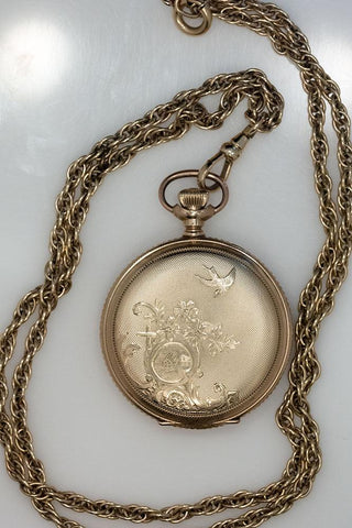 1899 Waltham GF Pocket Watch - 11 Jewel, Model 1890, Size 6 Hand Engraved & Includes Chain