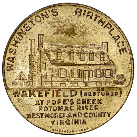 1932 George Washington Wakefield Birthplace Baker-925A Medal - About Uncirculated