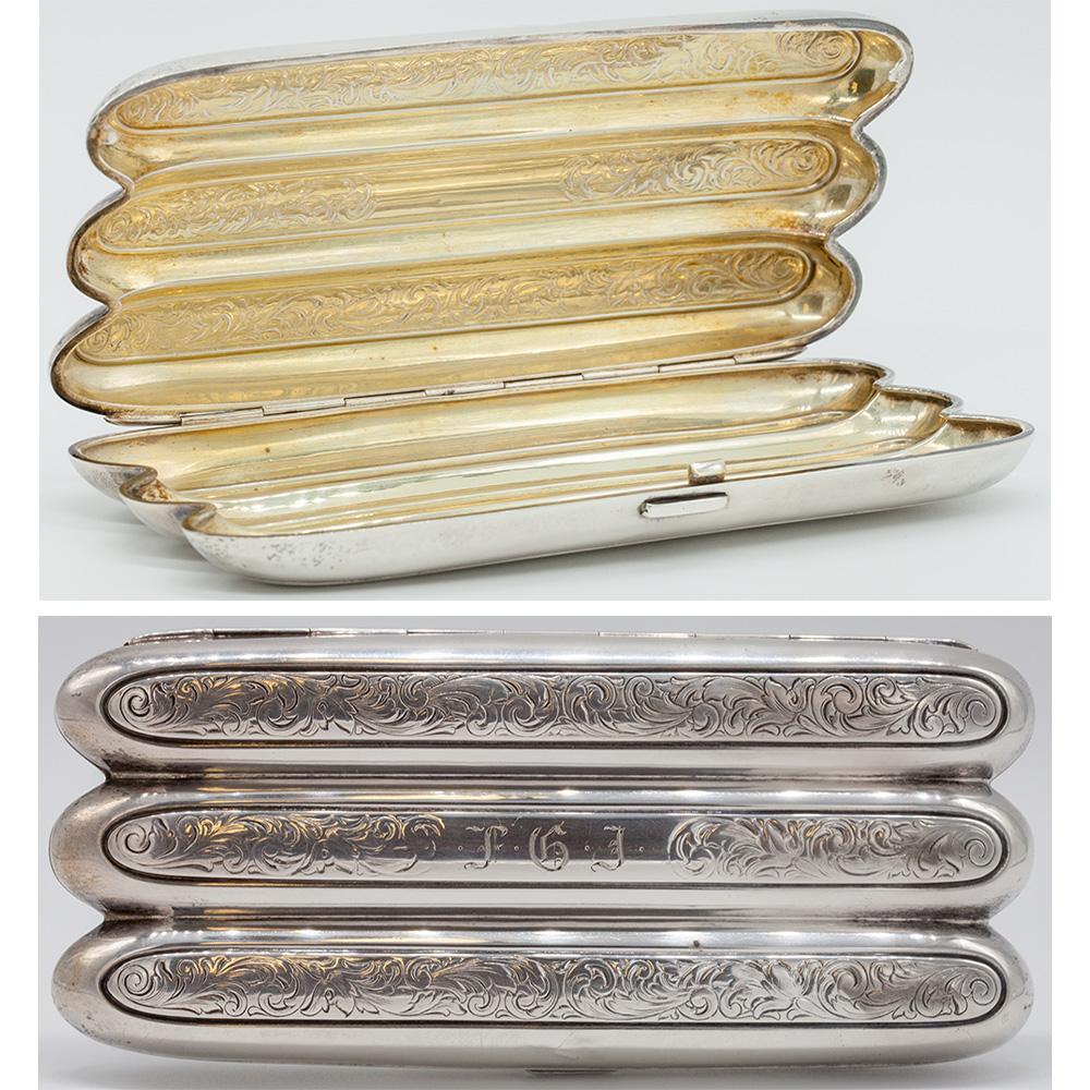 Hermès, cigars case, in silver-plated and gold-plated metal, signed, from  the 1980's