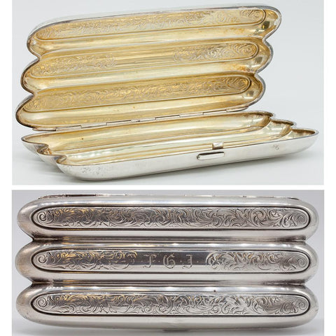 Webster Floral Design Sterling Silver Cigar Case w/ Gold Wash Interior