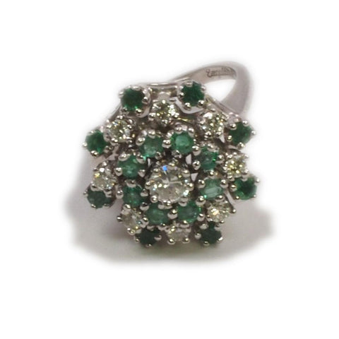 Exquisite 14K White Gold Diamond & Emerald Cocktail Ring
