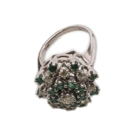 Exquisite 14K White Gold Diamond & Emerald Cocktail Ring