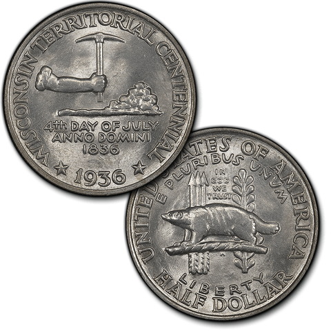 1936 Wisconsin Territorial Silver Commemorative Half Dollar - Brilliant Uncirculated