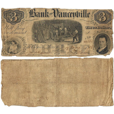 1856 $3 Bank of Yanceyville, North Carolina - Very Good