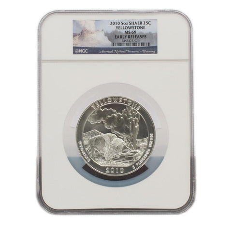 2010 Yellowstone 5oz Silver National Parks Quarter - NGC MS69 ER