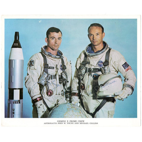 John Young & Michael Collins Signatures on Gemini X Press Photo w/ Bonus John Glenn Autograph